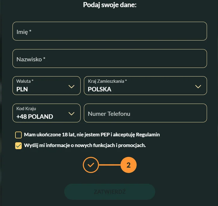 Formularz - dane gracza
